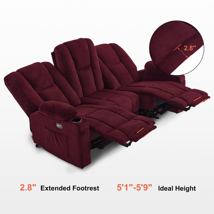 Mcombo Fabric Power Loveseat Recliner, Electric Reclining Sofa with Heat and Massage, Cup Holders, USB Charge Port for Living Room 6015/6035/6025/6045