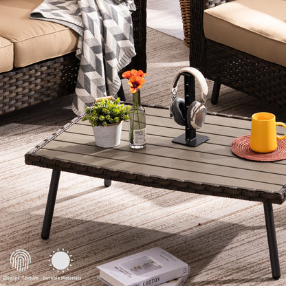 4 Pieces Patio Furniture Sets, Brown Wicker Patio Set and Table, 9541