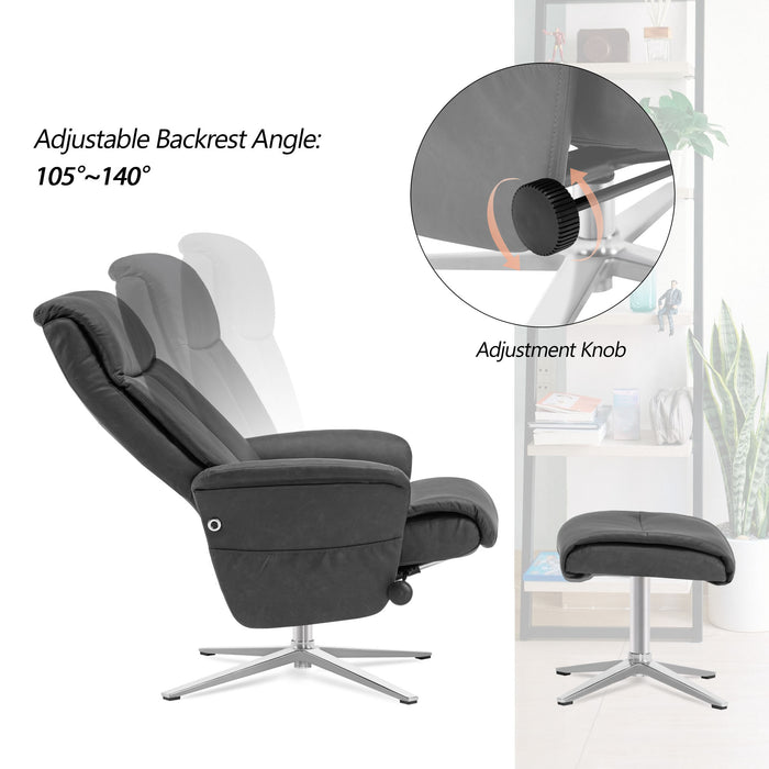 Mcombo Swivel Recliner with Ottoman, Modern Armchair with Heavy Duty Aluminum Base, Faux Leather Lounge Chair for Living Room Bedroom Office, 4603