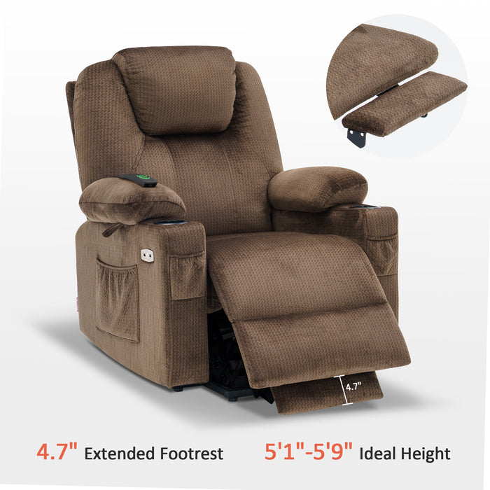 MCombo Electric Power Lift Recliner Chair Sofa with Massage and Heat for Elderly, 3 Positions, 2 Side Pockets and Cup Holders, USB Ports, Fabric 7040