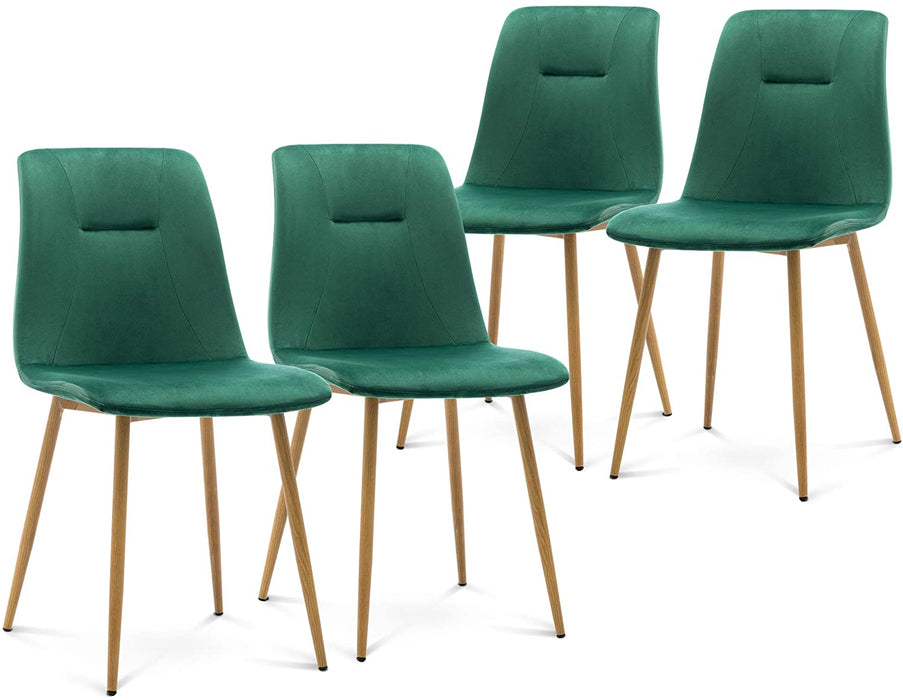 Modern Living Room Accent Armless Chairs Set of 4 Velvet Dining Chairs Mid Century Upholstered Kitchen Chairs Side Chairs with Metal Legs for Dining Room Living Room Bedroom Kitchen,6090-Agave-4GR/P/Y