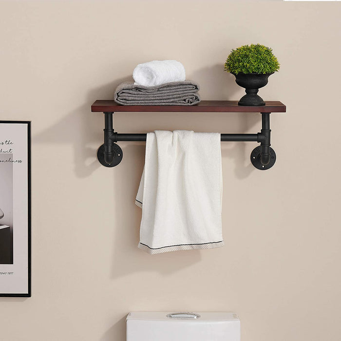 Industrial Pipe Bathroom Wall Shelf, Rustic Wall Mounted Storage Shelves with Towel Bar for Bathroom Kitchen, Wall Organizer Towel Racks Over Toilet, Retro Brown us-6090-HG311/322/333BR