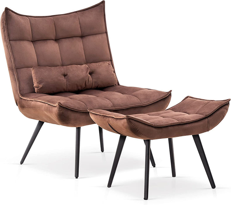 MCombo Accent Chair with Ottoman Velvet Modern Tufted Wingback Club C