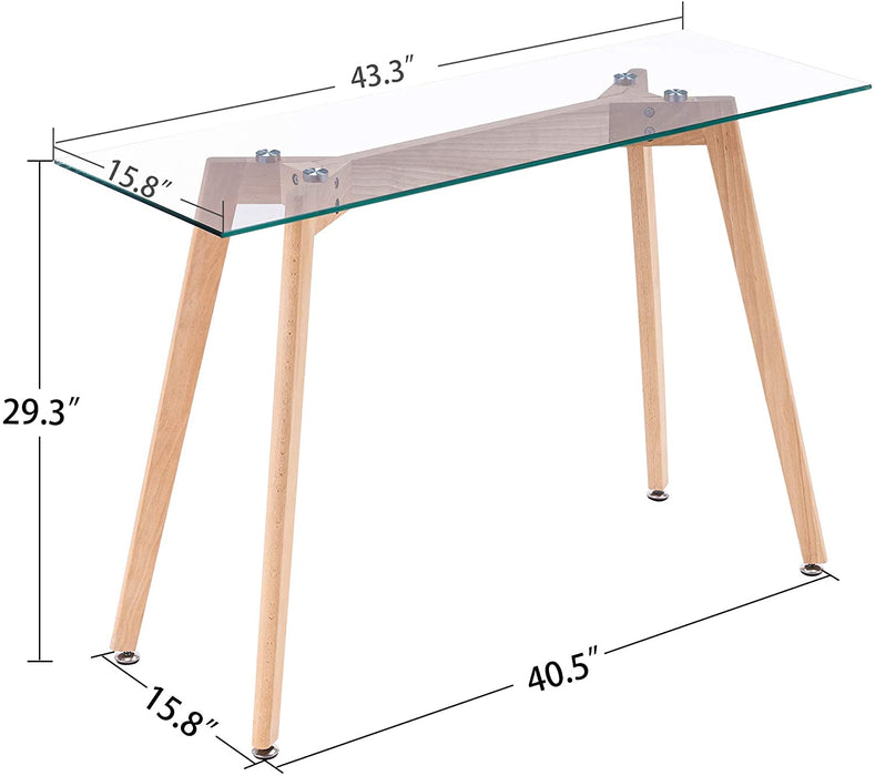 Narrow Glass Desk Modern Glass Console Table Glass Writing Desk Small Dining Table Small Computer Desk Entryway Table Narrow Desk Small Desks Glass Top Desk for Small Spaces Wooden Leg(16x43),6090-TAM-WT