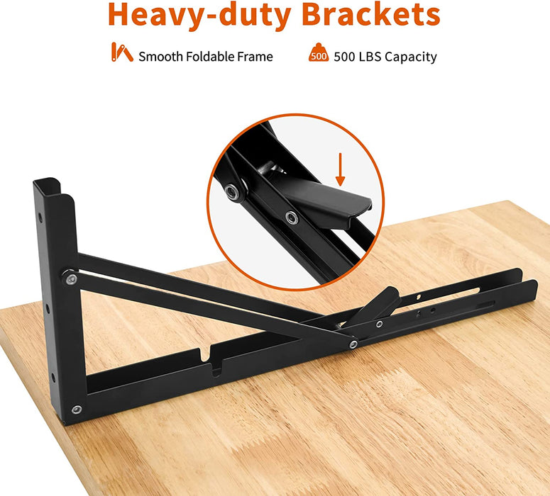 Mcombo Wall Mounted Workbench with Solid Wooden Tabletop for Garage, Laundry, Folding Worktable for Home, Office, Washroom, Workstation Workout Bench for Shop 6220-AD-90NB/BR