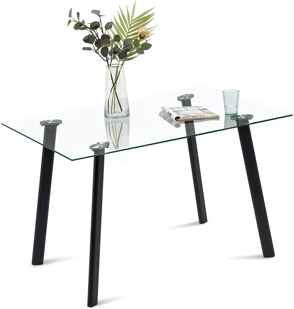 Modern Glass Dining Table for 4/6 Rectangular Kitchen Table for Dining Room Living Room Mid Century Accent Table Coffee Table Leisure Office Desk Industrial Computer Desk,6090-5201