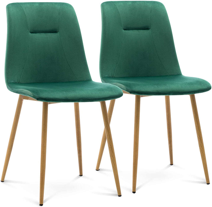 Modern Living Room Accent Armless Chairs Set of 2 Velvet Dining Chairs Mid Century Upholstered Kitchen Chairs Side Chairs with Metal Legs for Dining Room Living Room Bedroom Kitchen,6090-Agave-2GR/P/Y