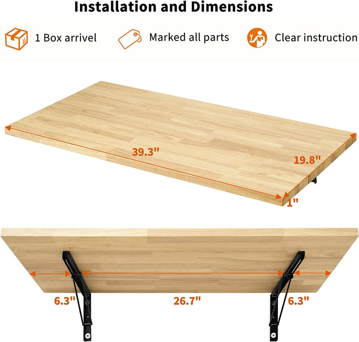 Mcombo Wall Mounted Workbench with Solid Wooden Tabletop for Garage, Laundry, Folding Worktable for Home, Office, Washroom, Workstation Workout Bench for Shop 6220-AD-90NB/BR