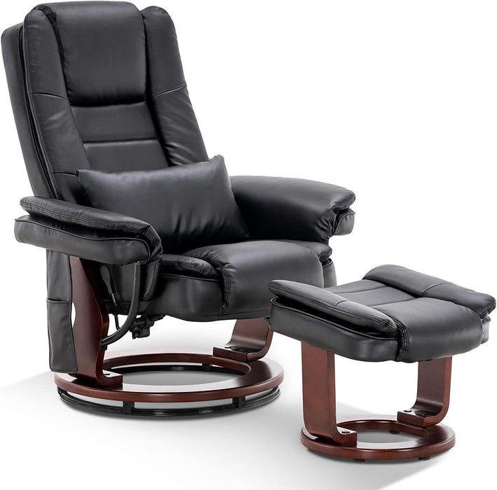 MCombo Recliner with Ottoman Chair Accent Recliner Chair with Vibration Massage, 360 Degree Swivel Wood Base, Faux Leather 9096