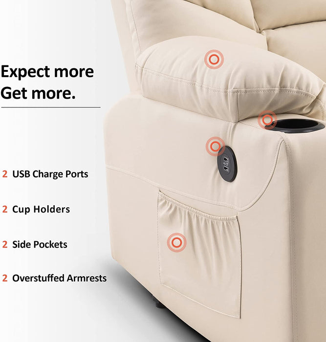 Mcombo Power Lift Recliner Chair for Elderly, 3 Positions, 2 Side Pockets and Cup Holders, USB Ports, Faux Leather 7288