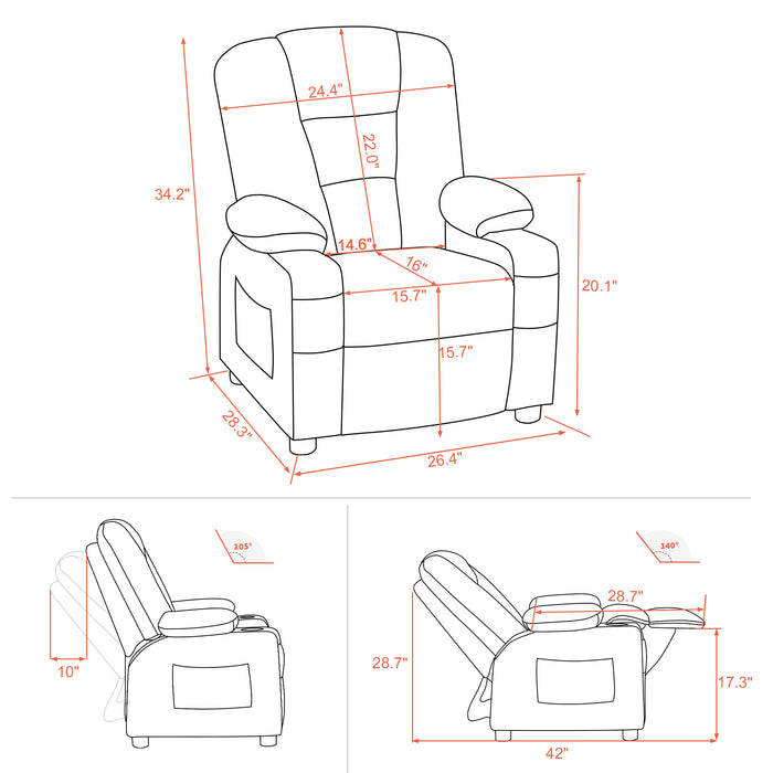 MCombo Big Kids Recliner Chair with Cup Holders for Toddler Boys and Girls, 2 Side Pockets, 3+ Age Group, Faux Leather 7322