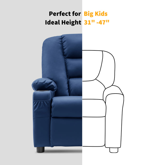 MCombo Big Kids Recliner Chair with Cup Holders for Toddler Boys and Girls, 2 Side Pockets, 3+ Age Group, Faux Leather 7322