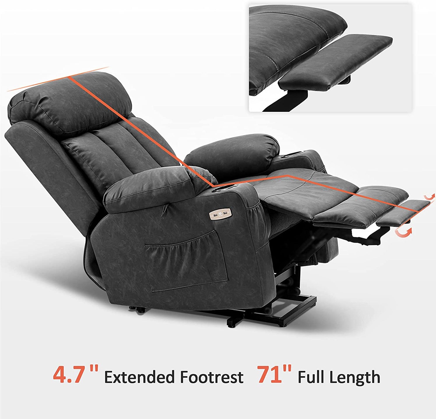 Large Electric Power Lift Recliner Chair with Extended Footrest