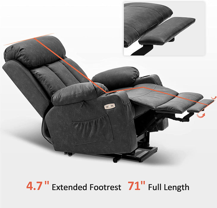 MCombo Large Electric Power Lift Recliner Chair with Extended Footrest for Big and Tall Elderly People, Hand Remote Control, Lumbar Pillow, USB Ports, 7426