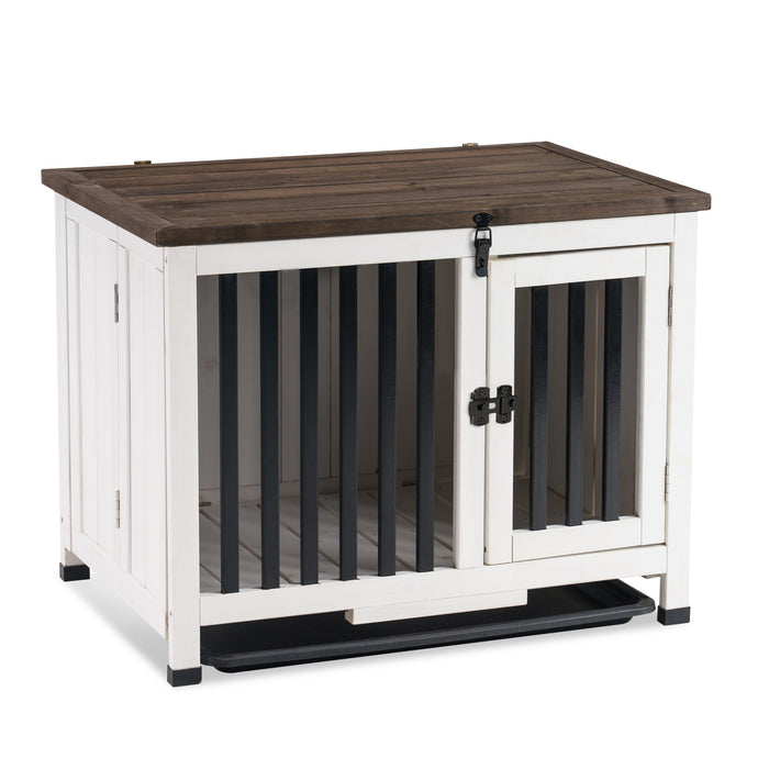 Mcombo Wooden Dog Crate Furniture End Table with Door, No Assembly Portable Foldable Pet Crate Dog Kennel Indoor with Removable Tray