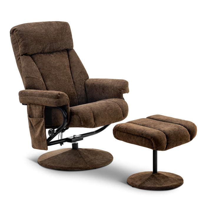 Mcombo Recliner with Ottoman, Reclining Chair with Massage, Chenille Fabric Swivel Recliner Chairs for Living Room 4828