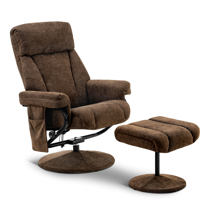 MCombo Recliner with Ottoman, Reclining Chair with Massage, Chenille Fabric Swivel Recliner Chairs for Living Room 4828