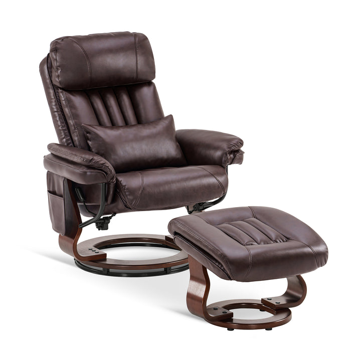 Mcombo Reclining Chairs with Ottoman, 360 Degrees Swivel Recliners with Massage, Faux Leather Ergonomic Lounge Chairs for Living Room Bedroom 4999