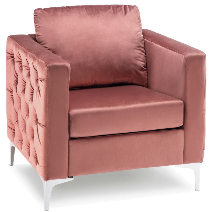 Mcombo Velvet Accent Club Chair, Upholstered Tufted Button Single Sofa Chair, with Silver Metal Legs, Modern Armchair for Living Room Bedroom 4066