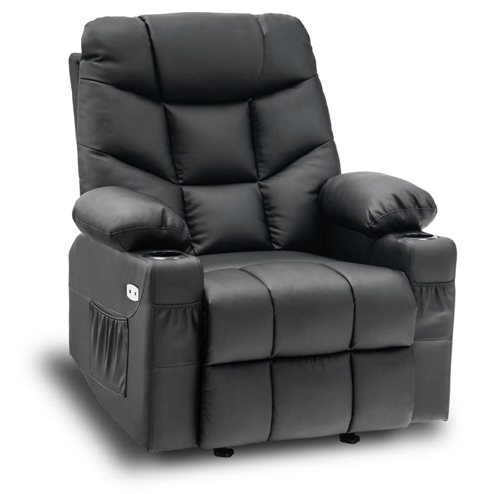 MCombo Manual Glider Rocker Recliner Chair with Cup Holders for Nursery, USB Ports, 2 Side & Front Pockets, Faux Leather 8002