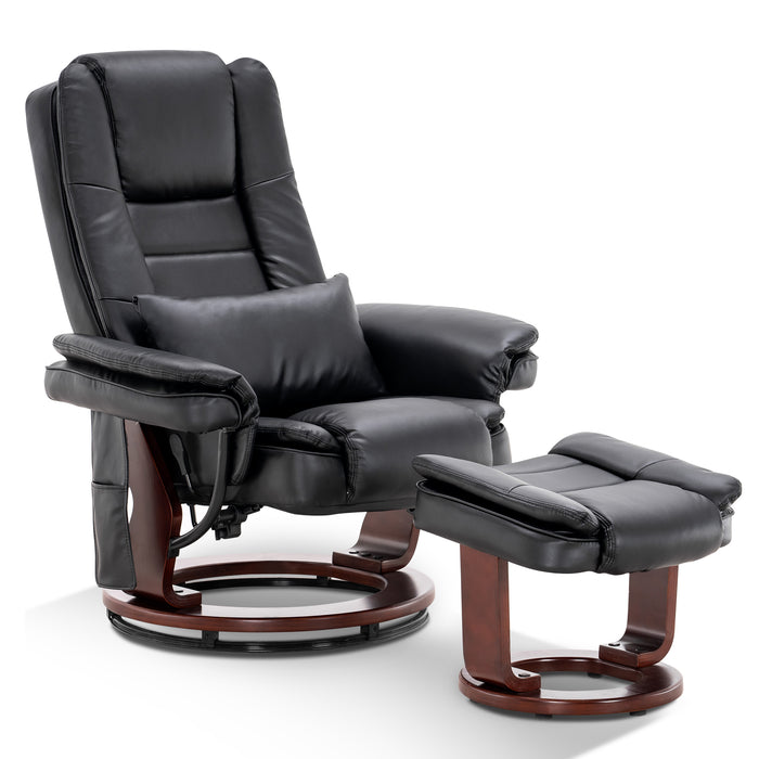 MCombo Recliner with Ottoman Chair Accent Recliner Chair with Vibration Massage, 360 Degree Swivel Wood Base, Faux Leather 9096