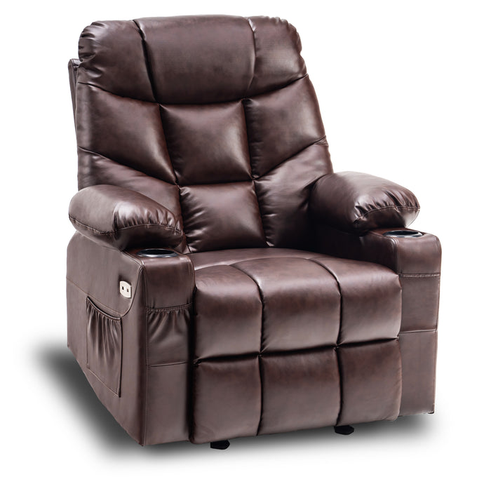 MCombo Manual Glider Rocker Recliner Chair with Cup Holders for Nursery, USB Ports, 2 Side & Front Pockets, Faux Leather 8002