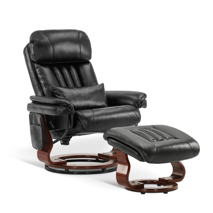 Mcombo Reclining Chairs with Ottoman, 360 Degrees Swivel Recliners with Massage, Faux Leather Ergonomic Lounge Chairs for Living Room Bedroom 4999