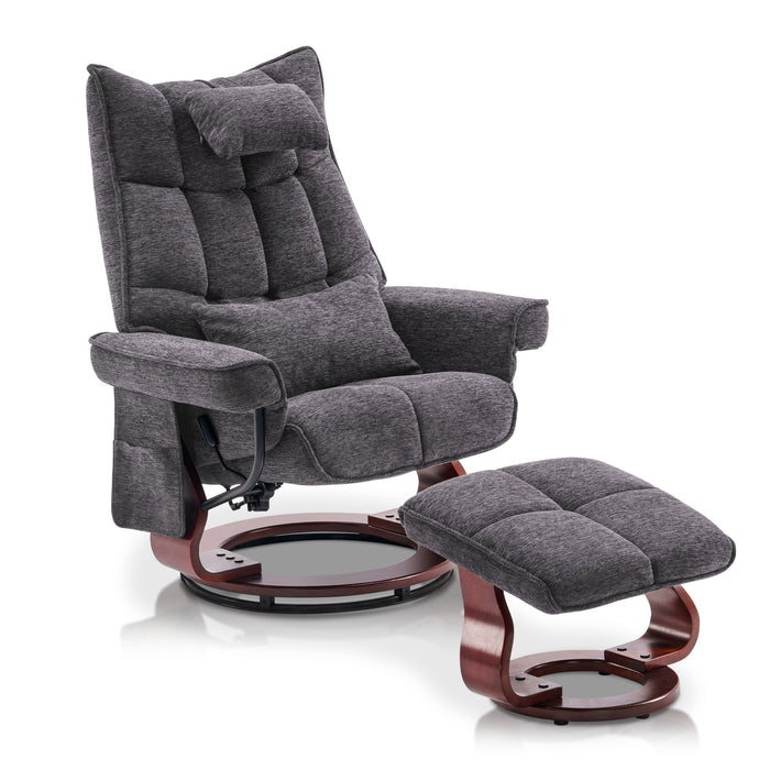 MCombo Swivel Recliner with Ottoman, Massage TV Chairs with Neck Pillow and Side Pocket for Living Reading Room, Chenille Fabric 4188
