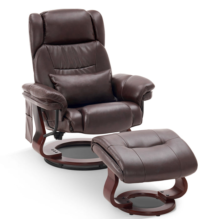 Mcombo Swivel Recliners with Ottoman, Vibration Massage TV Chairs with Side Pocket, Faux Leather Ergonomic Lounge Chair for Living Room Bedroom 4734