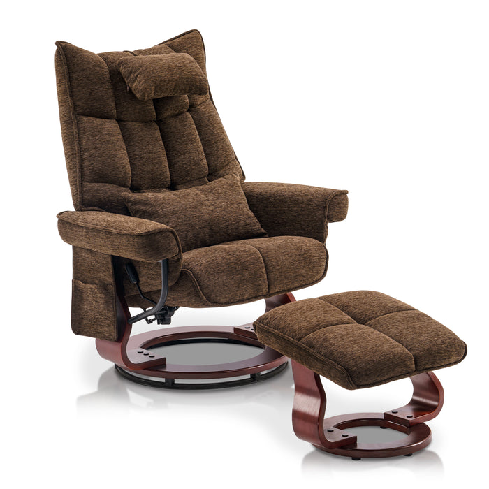 MCombo Swivel Recliner with Ottoman, Massage TV Chairs with Neck Pillow and Side Pocket for Living Reading Room, Chenille Fabric 4188