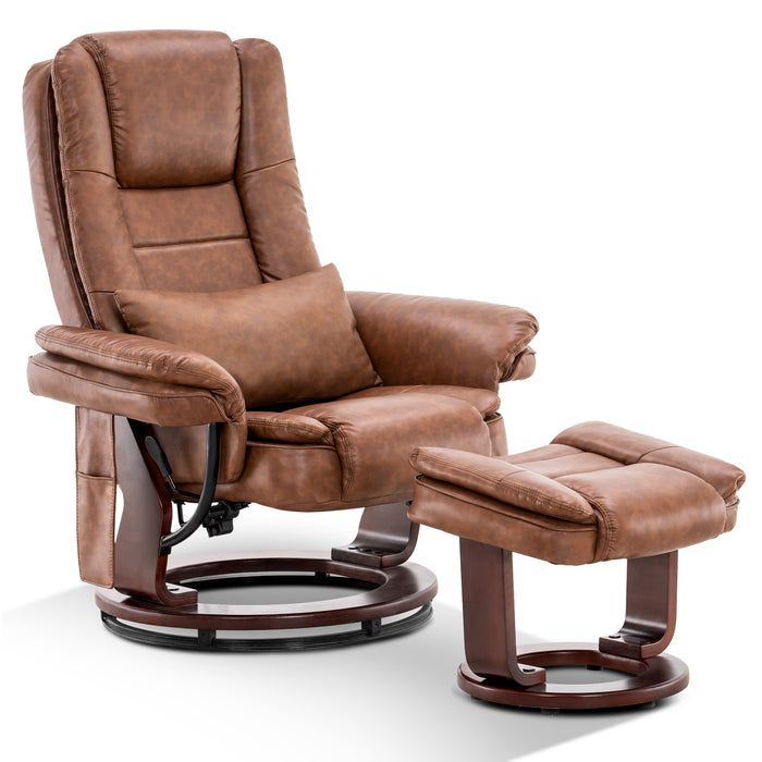 MCombo Recliner with Ottoman Chair Accent Recliner Chair with Vibration Massage, 360 Degree Swivel Wood Base, Faux Leather 9096