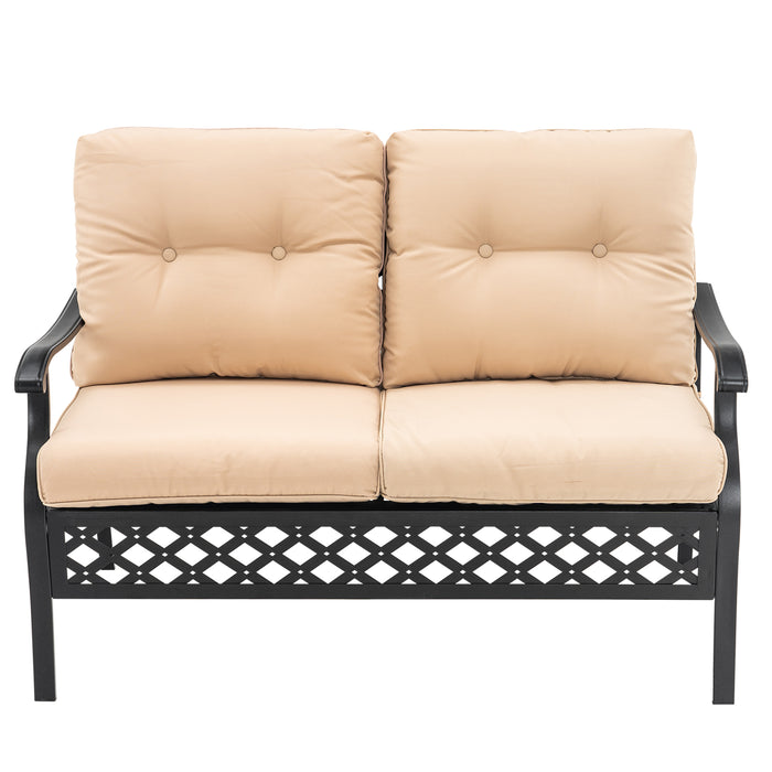 Mcombo 4 PCS Wrought Iron Patio Furniture Sets 6084-STEEL14-BG