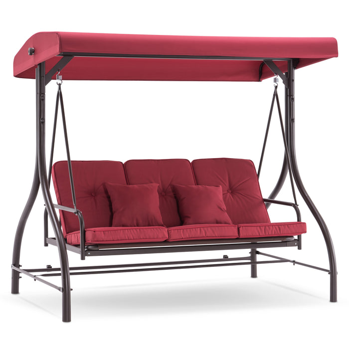 Mcombo 3 Seat Outdoor Patio Swing Chair Adjustable Backrest and