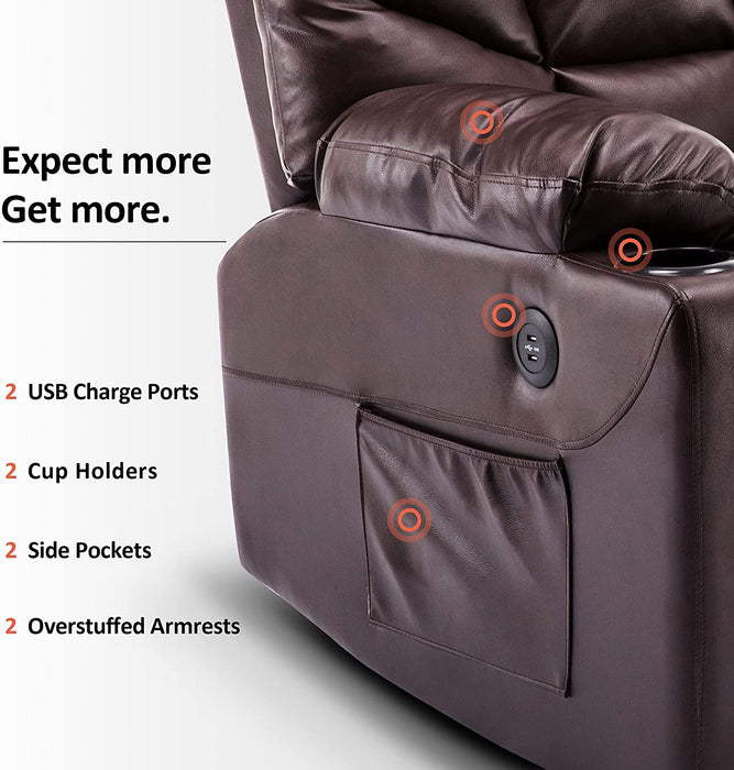 MCombo Power Lift Recliner Chair for Elderly, 3 Positions, 2 Side Pockets and Cup Holders, USB Ports, Faux Leather 7288