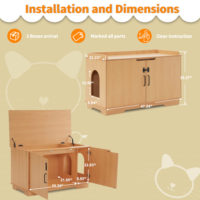 MOOLIVE Cat Litter Box Enclosure, 47.2 Double Hidden Litter Box