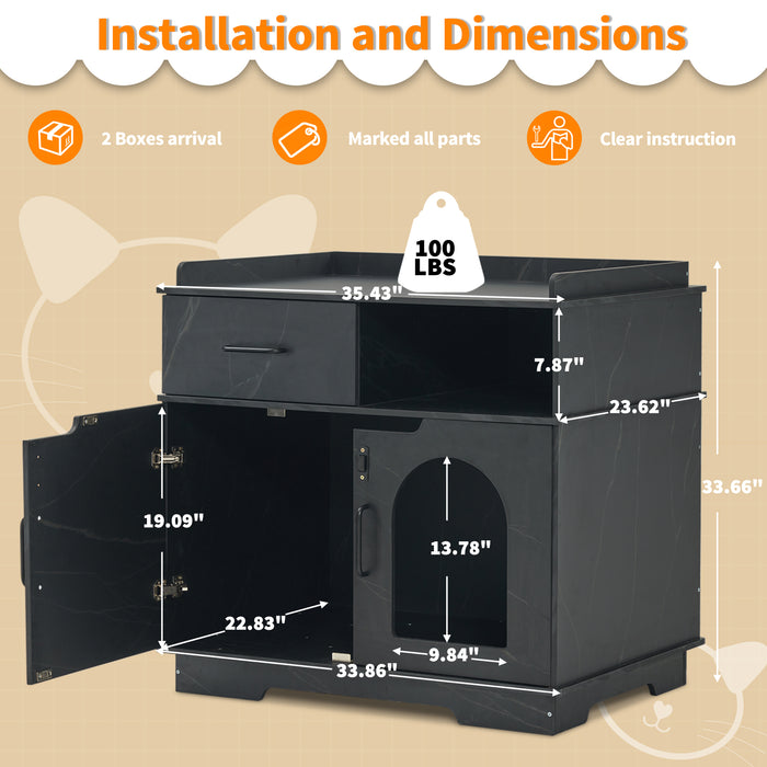 MCombo Cat Litter Box Furniture Hidden with Drawer, XL Pet Enclosed Litter Bench, Wooden Hideaway Extra Large Cat House, Cat Washroom Storage Bench for Indoor Cats CT46
