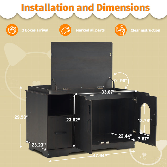 MCombo Cat Litter Box Furniture Hidden with Top Opening, XL Pet Enclosed Litter Bench with Drawer, Wooden Hideaway Extra Large Cat House, Cat Washroom Storage Bench Indoor CT74