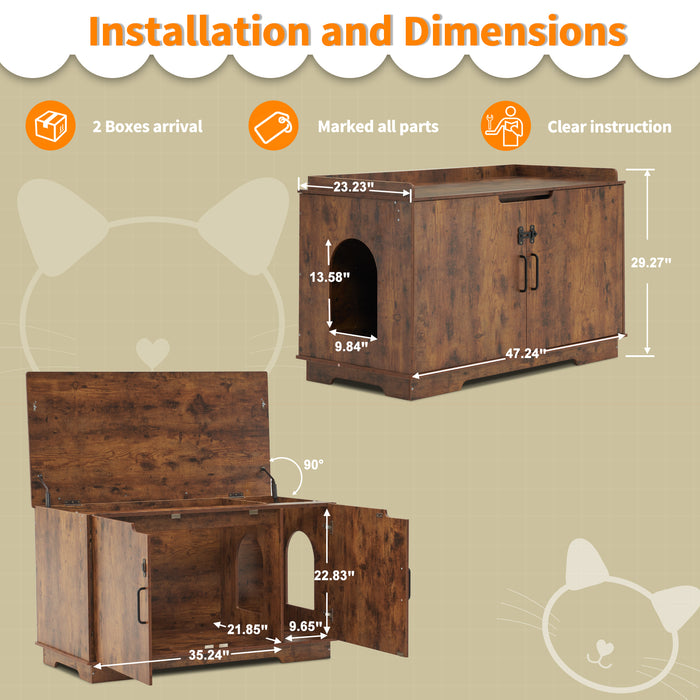 MCombo Cat Litter Box Furniture Hidden with Top Opening, XL Pet Enclosed Litter Bench with Divider, Wooden Hideaway Extra Large Cat House, Cat Washroom Storage Bench Indoor CT37