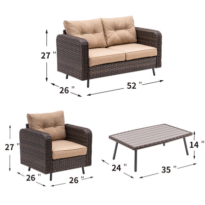 4 Pieces Patio Furniture Sets, Brown Wicker Patio Set and Table, 9541