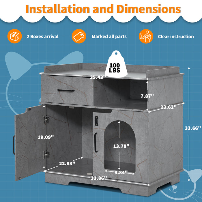 MCombo Cat Litter Box Furniture Hidden with Drawer, XL Pet Enclosed Litter Bench, Wooden Hideaway Extra Large Cat House, Cat Washroom Storage Bench for Indoor Cats CT46