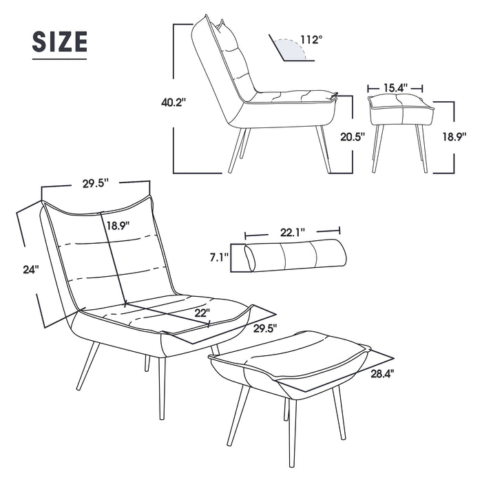 MCombo Modern Chair with Ottoman, Wingback Club Accent Chairs for Living Room, Bronzing Fabric Upholstered Leisure Chairs with Metal Legs 4400