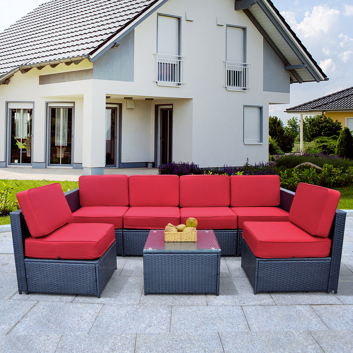 Mcombo Outdoor Patio Black Wicker Furniture Sectional Set All-Weather   Resin Rattan Chair Conversation Sofas with Water Resistant Cushion Covers 6085-S1007