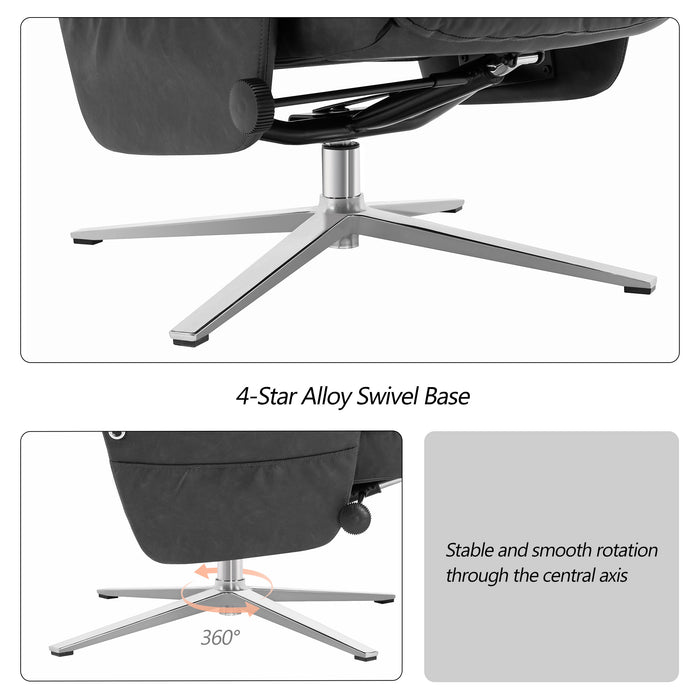 Mcombo Swivel Recliner with Ottoman, Modern Armchair with Heavy Duty Aluminum Base, Faux Leather Lounge Chair for Living Room Bedroom Office, 4603