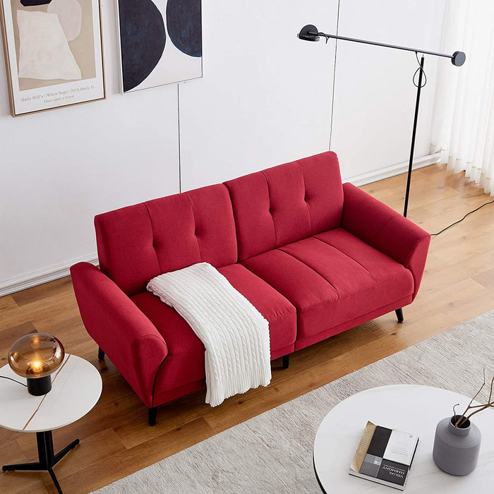 Mcombo Living Room Couch Sofa Linen Fabric Tufted Mid-Century Modern Bench Loveseat Sofa, 71" Small Sofa 6090-5120