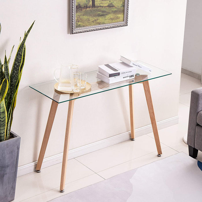 Ivinta Modern Narrow Glass Console Table,Small Dining Table Writing Desk, Computer Desk Entryway Table, Size: 43.25x15.75x29.26