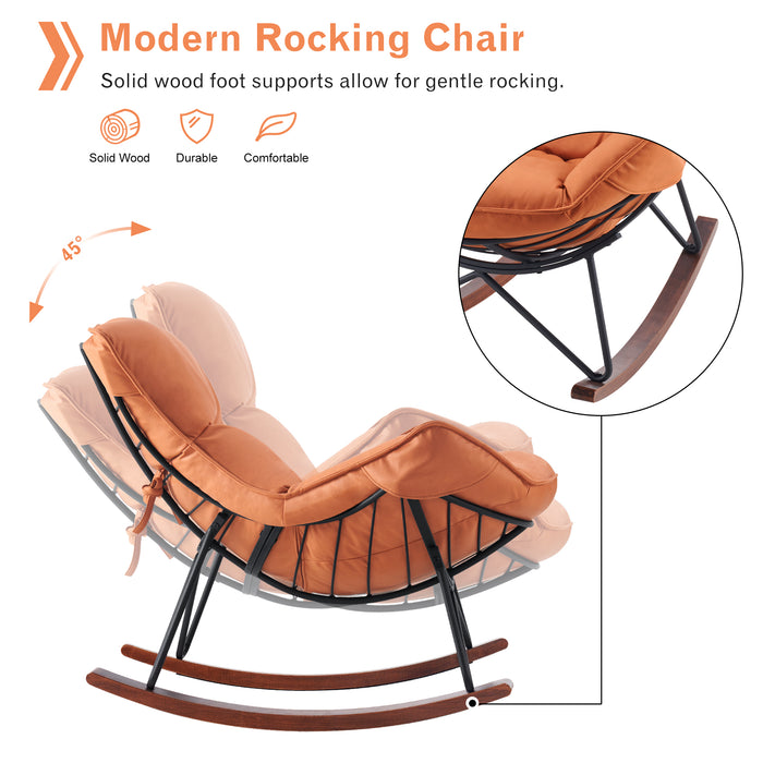 Mcombo Modern Accent Rocking Chairs with Ottoman, Leathaire Upholstered Glider Rocker for Baby Nursery, Lounge Armchair for Living Room Bedroom HQ203