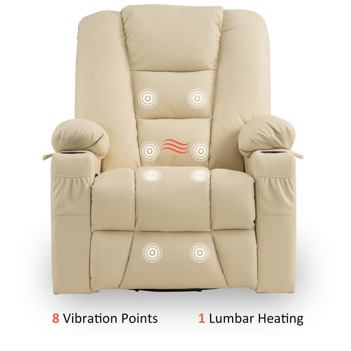 MCombo Manual Swivel Glider Rocker Recliner Chair with Massage and Heat for Nursery, USB Ports, 2 Side Pockets and Cup Holders, Durable Faux Leather 8036