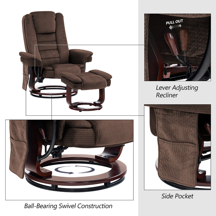 MCombo Fabric Recliner Massage Chair with Ottoman, Swivel Chair with Wood Base, for Living Reading Room Bedroom, 9099