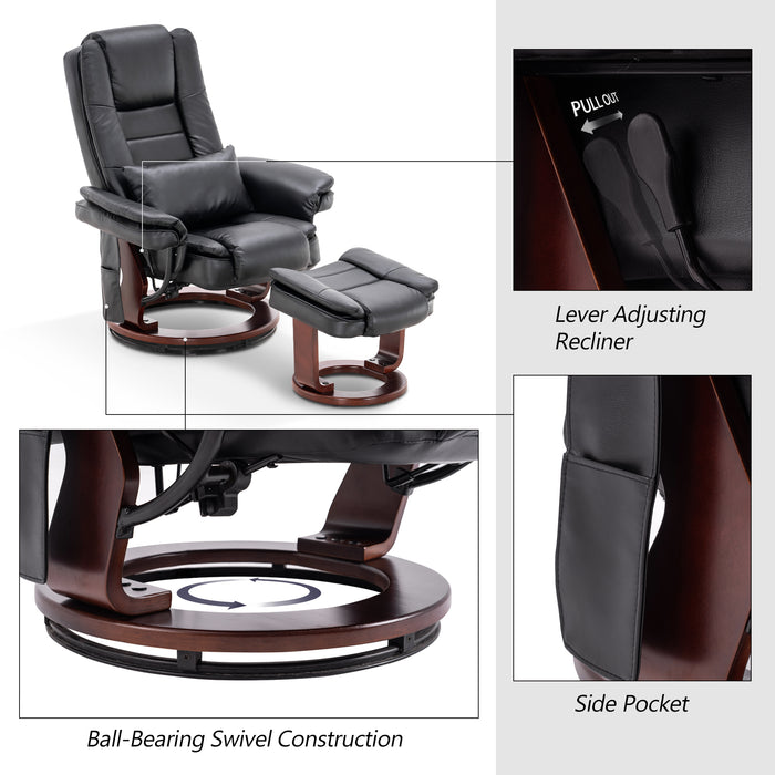 MCombo Recliner with Ottoman Chair Accent Recliner Chair with Vibration Massage, 360 Degree Swivel Wood Base, Faux Leather 9096