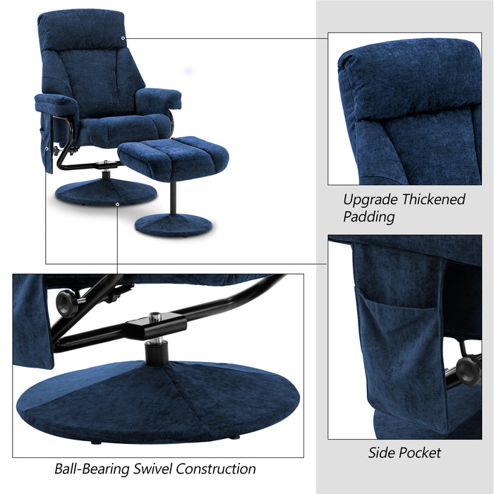 MCombo Recliner with Ottoman, Reclining Chair with Massage, Chenille Fabric Swivel Recliner Chairs for Living Room 4828